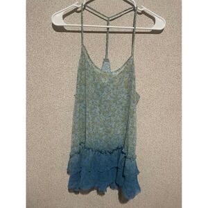 Daytrip Blue Floral Sheer‎ Layered Ruffle Mini Dress Sleeveless Summer